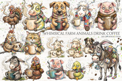 Whimsical Farm Animals Drink Coffee Clipart Product Image 1