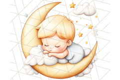 Sleeping Baby on Moon PNG, Cute Night Sky Baby Clipart Png Product Image 3
