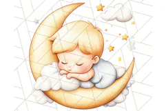 Sleeping Baby on Moon PNG, Cute Night Sky Baby Clipart Png Product Image 3