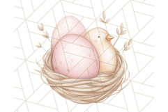 Pastel Pink Easter Bunny Egg and Flowers Clipart PNG Product Image 4