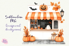 Cafe Entrance PNG Halloween Ghost Cafe Clipart Sublimation Product Image 1