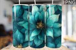 Teal Alcohol Ink Flower Tumbler Wrap -High Quality 300 Dpi Product Image 1