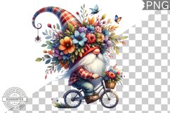 Floral Crown Gnome Rides A Bike Sublimation Clipart Design Product Image 1