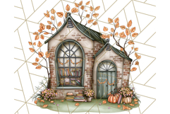 Fall Town Building Clipart PNG, Autumn Home Decor Scenes Product Image 3