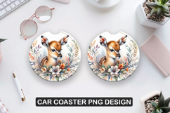 Floral Deer Car Coaster Sublimation| Animal Coaster PNG Product Image 1