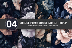 Vintage Peony Floral Digital Paper Product Image 1