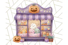 Pastel Halloween Town PNG Clipart, Spooky Shops & Homes Png Product Image 3