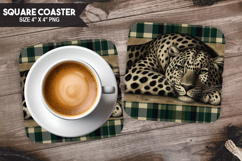 Cute Tiger, Animal coaster, Buffalo Plaid Square Coaster PNG Product Image 1