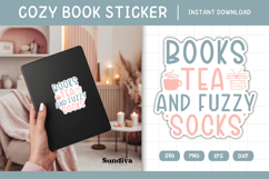 Printable Cozy Book Lover Sticker | Books Tea Fuzzy Socks Product Image 1