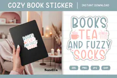 Printable Cozy Book Lover Sticker | Books Tea Fuzzy Socks Product Image 1