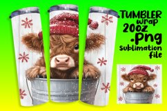 Winter Cow Tumbler Wrap - Cute Watercolor Christmas 20oz Product Image 1