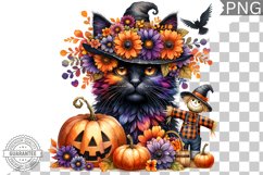 Halloween Cat Flowers Sublimation - Clipart PNG Design Product Image 1