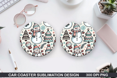 Cute Snowman Car Coaster Sublimation | Christmas Coaster PNG Product Image 1