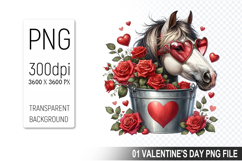 Valentine&#039;s Horse in Bucket, Animal Graphic For Crafts Product Image 1