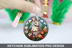 Bunny Round Keychain, Bunny Flowers Keychain Design Product Image 1