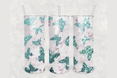 Emerald green glitter Butterflies Marble 20 oz tumbler wrap Product Image 1