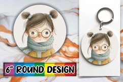 Whimsical Boho Kids Keychain Print Art PNG Round Product Image 1