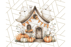 Watercolor Halloween Cottage Clipart, Ghosts &amp; Pumpkins Png Product Image 3