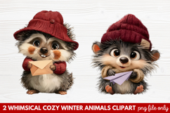 Whimsical Cozy Winter Animals Clipart | Cute Snowy Forest Product Image 1