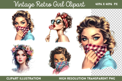 Vintage Retro Girls Clipart PNG Product Image 1