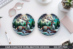 Christmas Deer Car Coaster Sublimation|Christmas Coaster PNG Product Image 1
