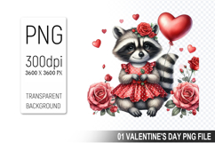 Cute Raccoon Sublimation, Valentine&#039;s Digital Clipart PNG Product Image 1