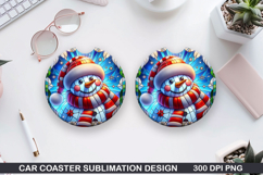 Snowman Car Coaster Sublimation|Christmas Coaster PNG Design Product Image 1
