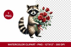 valentine png watercolor clipart - fox and roses Product Image 1