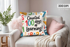 100 days of school Pillow Design, Teacher PNG Sublimation Product Image 1