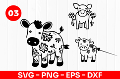 Cute Cow Cartoon Floral Farm Animal SVG PNG Product Image 1