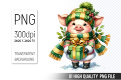 Christmas Pig Clipart PNG, Watercolor Christmas Animals Product Image 1