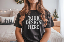 Bella Canvas 3001 Black Christmas Shirt Mockup, Trandy Mocku Product Image 1