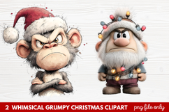 2 Whimsical Grumpy Christmas Clipart | Funny Grumpy Holiday Product Image 1