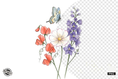 Summer Wildflowers &amp; Bird &amp; Insect Clipart - Houseplant PNG Product Image 1