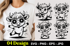 Cool Highland Cow With Sunglasses Cartoon SVG PNG Product Image 1