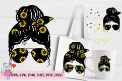 Sunflower Mom Life Messy Bun svg, Headband Glasses Product Image 3