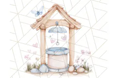 Pastel Blue Fairy Garden Clipart, Enchanted Cottagecore Png Product Image 3