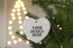 Christmas Love Heart Ornament Mockup | Holiday Hanging Product Image 1