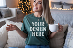 Comfort Colors 1717 Light Green Christmas T-Shirt Mockup, Bo Product Image 1