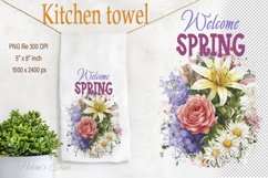Welcome Spring kitchen tea towel | Dish Towel sublimation Product Image 1