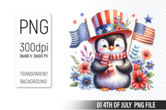 4th of July Penguin Clipart, Animal illustration for crafts Product Image 1