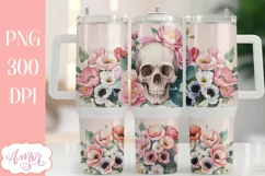 Skull and flowers 40 oz tumbler wrap| Spring PNG sublimation Product Image 2