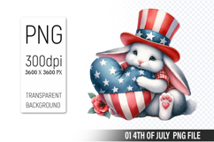 4th Of July Bunny Sublimation Clipart PNG Design Product Image 1