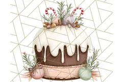 Christmas Cake Clipart PNG, Cottagecore Holiday Desserts Product Image 3