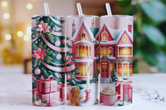 Merry Christmas Santa House Tumbler Wrap | Christmas Wrap Product Image 1