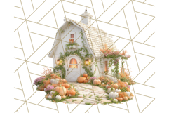 Fall Barn Clipart PNG With Pumpkins and Flowers, Autumn Png Product Image 3