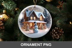 3D christmas ornament - snowy wooden house and snowman Product Image 1