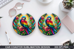 Tropical Bird Car coaster sublimation,Valentines Coaster PNG Product Image 1