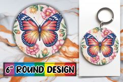 Joyful Circle Keychain Sublimation PNG, Butterfly Product Image 1