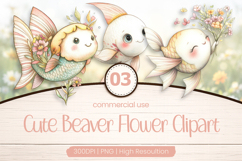 Cute Beaver Flower Clipart PNG Product Image 1